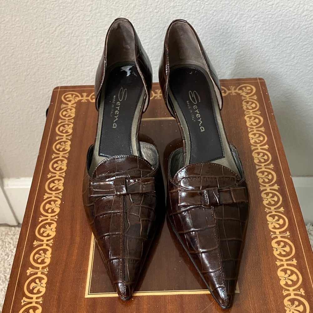 New 8 SERENA Brown croc style leather made in Italy low heel